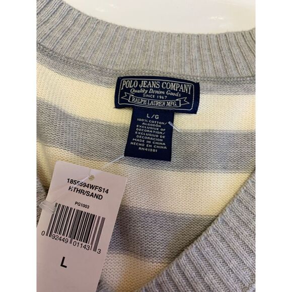 Polo Jeans Company NWT Cream Gray Striped Sweater Size L - Picture 7 of 9